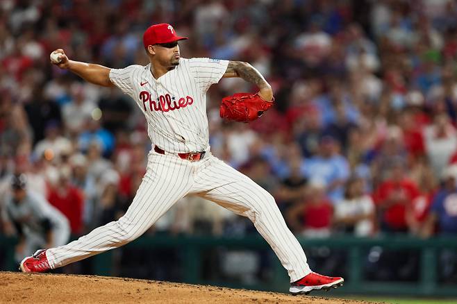 <yonhap photo-2931=""> PHILADELPHIA, PENNSYLVANIA - AUGUST 03: Jhoan Duran #59 of the Philadelphia Phillies throws against the Detroit Tigers during the ninth inning at Citizens Bank Park on August 03, 2025 in Philadelphia, Pennsylvania. Caean Couto/Getty Images/AFP (Photo by Caean Couto / GETTY IMAGES NORTH AMERICA / Getty Images via AFP)/2025-08-04 10:52:26/ <저작권자 ⓒ 1980-2025 ㈜연합뉴스. 무단 전재 재배포 금지, AI 학습 및 활용 금지></yonhap>