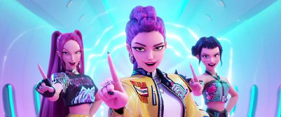 케데헌은 극 중 노래가 큰 인기를 끌었고, 그 배경에는 화려한 제작팀 라인업이 숨어 있다. 사진은 헌트릭스. [사진=넷플릭스]