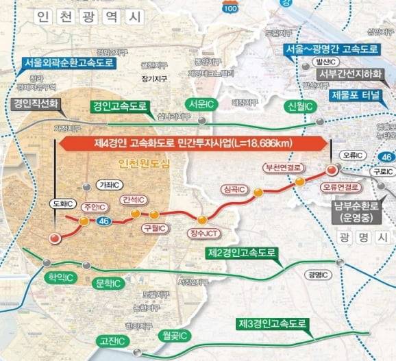 제4경인고속도로의 노선도. 인천시 제공