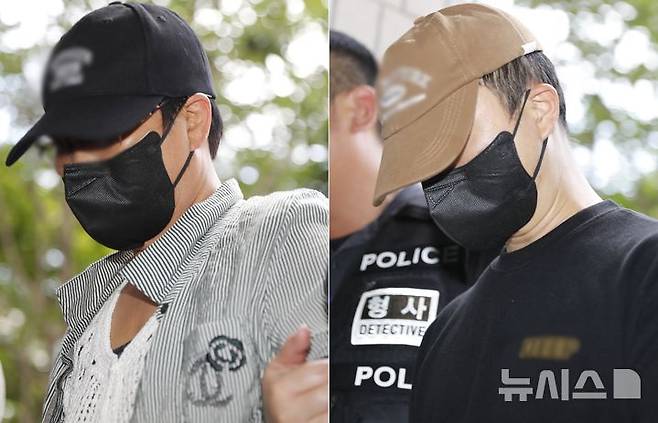 [인천=뉴시스] 김동영 기자 = 2일 오후 인천 미추홀구 인천지방법원에서 남편의 중요 부위를 흉기로 절단해 살해하려 한 혐의를 받는 50대 아내와 30대 사위가 구속 전 피의자 심문(영장실질심사)를 받기 위해 출석하고 있다. 2025.08.02. dy0121@newsis.com