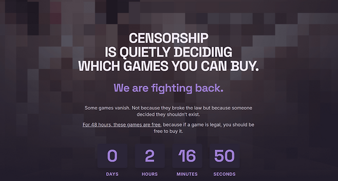 GOG닷컴에서 '검열 반대' 캠페인을 위해 성인 게임을 증정했다(출처=캠페인 페이지 캡처).