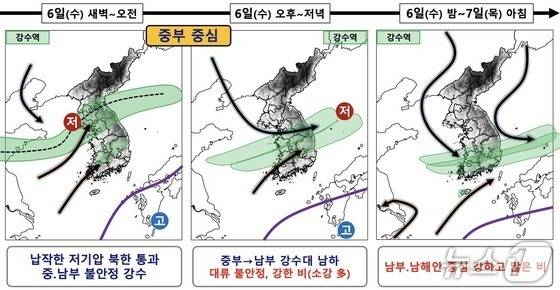 6~7일 예상 강수 시나리오. (기상청 제공)