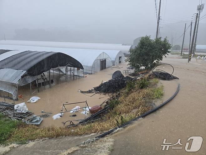 진주시 수곡면 비닐하우스 단지가 지난달 19일 집중호우에 침수됐다. 2025.7.19/뉴스1 한송학기자