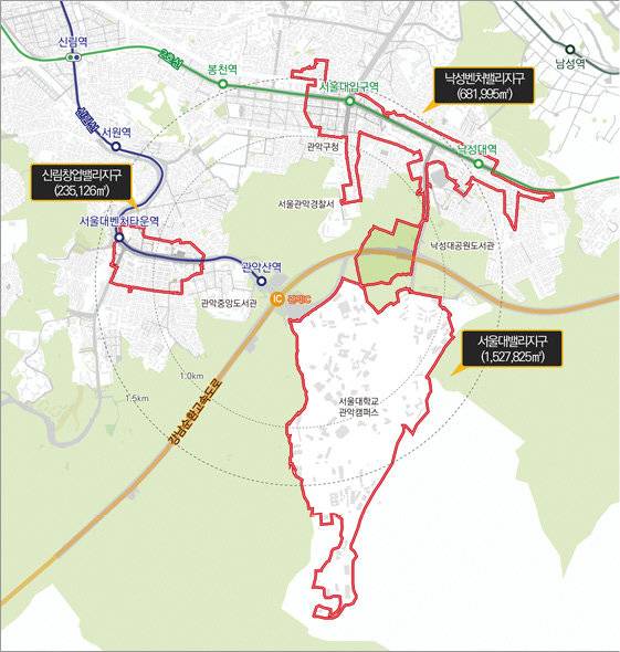 관악S밸리 R&D 벤처·창업 특정개발진흥지구 도면. 관악구 제공