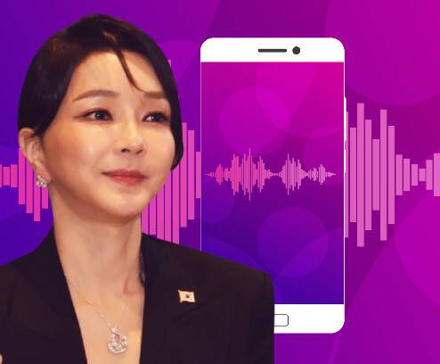 윤석열 전 대통령의 부인 김건희 여사가 2022년 6월 스페인 마드리드에서 열린 동포 만찬간담회에 참석한 모습. 공동취재사진, 게티이미지뱅크