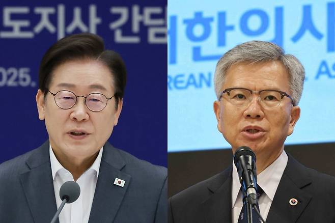이재명 대통령(왼쪽)과 김택우 대한의사협회 회장(오른쪽). /사진=연합뉴스