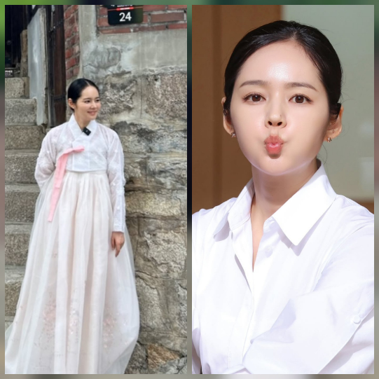 한가인이 고즈넉한 돌담길 앞, 단아한 한복 자태로 감탄을 자아냈다.사진=한가인 SNS
