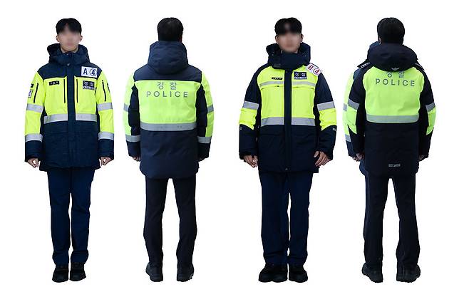 신형 경찰 형광점퍼 시제품들.&nbsp; &nbsp; 경찰청 제공