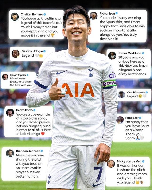 손흥민에게 편지를 작성한 동료들. 프리미어리그