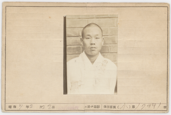 일제감시대상인물카드에 수록된 남상환의 모습. 1932년 2월22일 촬영. /한국근대사료 DB
