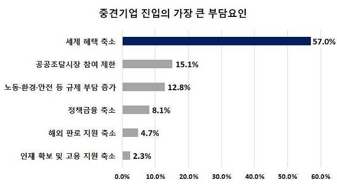 부산 강소기업 중견기업 진입의 가장 큰 부담요인.