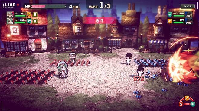 골판지극 같은 전투 연출