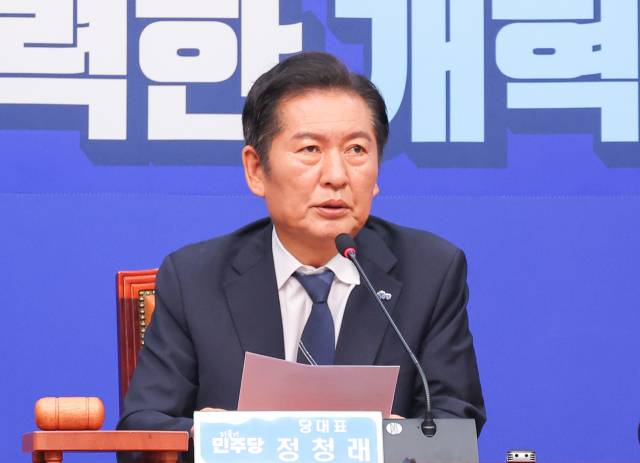 ▲더불어민주당 정청래 대표가 6일 서울 여의도 국회에서 열린 최고위원회의에서 발언하고 있다. ⓒ연합뉴스