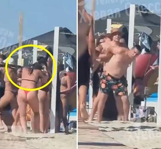 최근 우크라이나 항구도시 오데사 해변에서 비키니를 입은 여성들이 러시아 음악이 흘러나오자 집단으로 몸싸움을 벌였다. 텔레그램 캡처