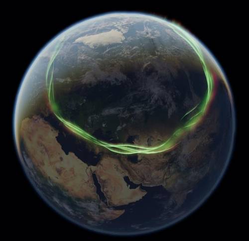 약 4만1천년 전 오로라 추정 상상도 (서울=연합뉴스) 독일 포츠담 소재 GFZ 헬름홀츠 지구과학센터 소속 막시밀리안 샤너가 제작한 4만1천년 전 지구의 오로라 추정 상상도 [Image credit: Maximilian Schanner, GFZ Helmholtz Centre for Geosciences, Potsdam, Germany, DB 및 재판매 금지, 크레딧 원문 표기 필수] 2025.8.7.