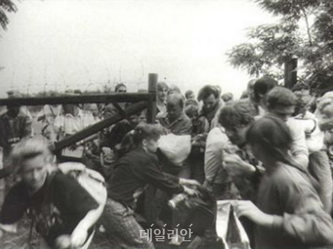 ‘범유럽 소풍’에서 봇물 터지듯 오스트리아로 진입하는 동독 주민들. ⓒ 사진제공 Tamas Lobenwein/Archive of the Pan-European Picnic Foundation