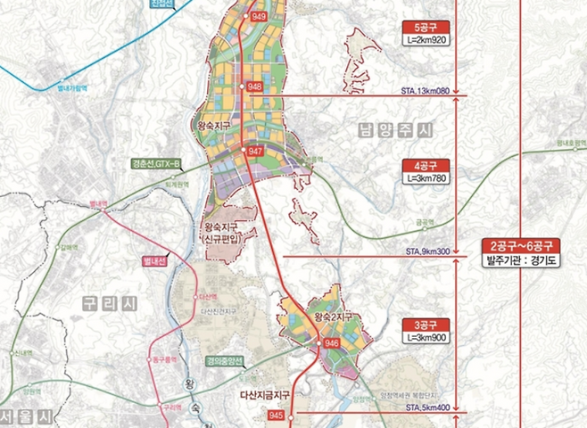 수도권지하철 9호선 남양주 연장선 노선도 및 GTX -B 경로 [사진 = 경기도]