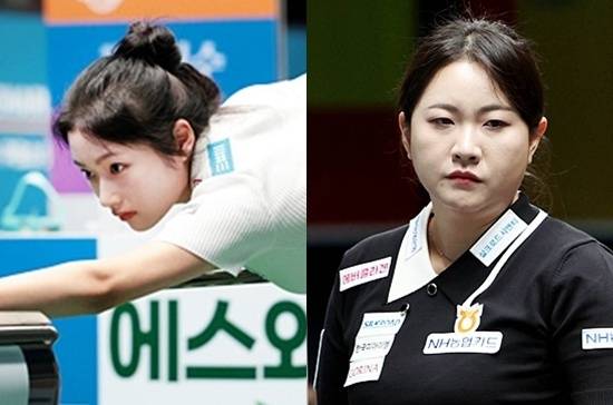 8일 열린 NH농협카드배LPBA투어 8강전에서 한지은(왼쪽)과 김민아가 각각 박정현과 이지연1을 물리치고 4강에 진출했다.(사진=PBA)