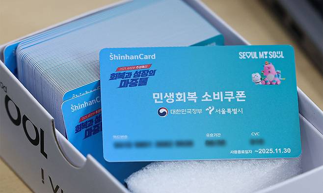 서울 종로구 주민센터에 놓인 민생회복 소비쿠폰. 뉴시스