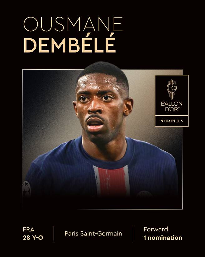 2025 발롱도르 후보에 오른 파리 생제르맹(PSG) 우스만 뎀벨레. /사진=발롱도르 SNS 캡처