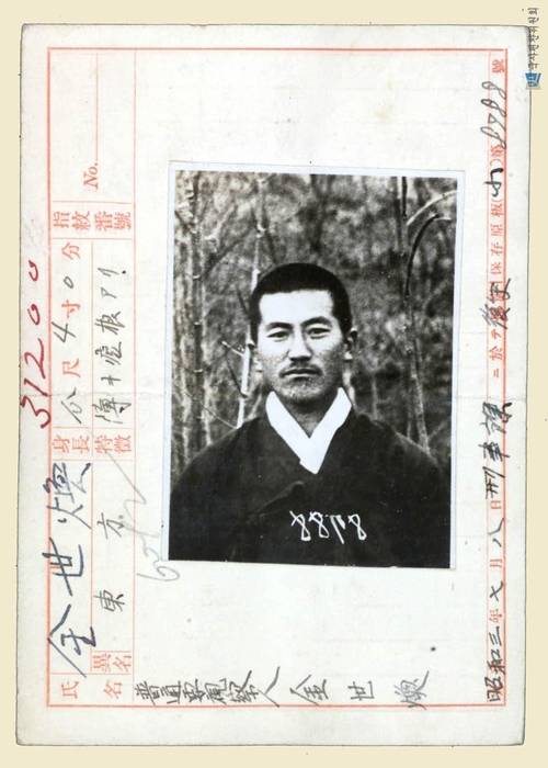 김세환 지사의 일제강점기 당시 감시 대상 인물 카드. /국사편찬위원회 소장