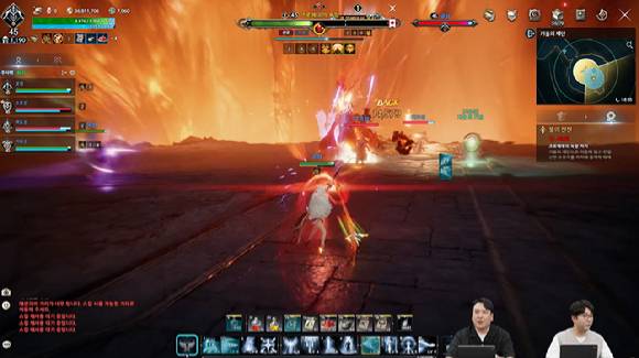 엔씨소프트 '아이온2' 개발진이 지난 8일 밤 라이브 방송 '아이온2나잇'에서 게임 플레이를 선보이고 있다. [사진=엔씨소프트]