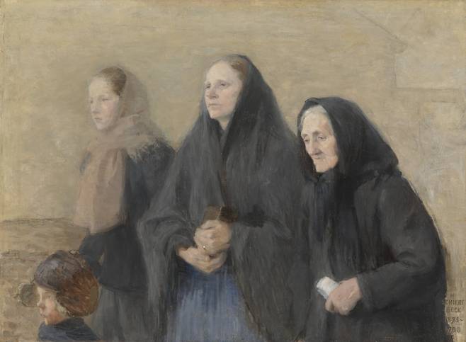 교회 가는 사람들(1895~1900). 교회로 향하는 이들의 경건함과 고요한 내면을 절제된 구성으로 표현했다. 이 무렵부터 헬레네의 화풍은 변화를 겪는다. /핀란드 국립미술관