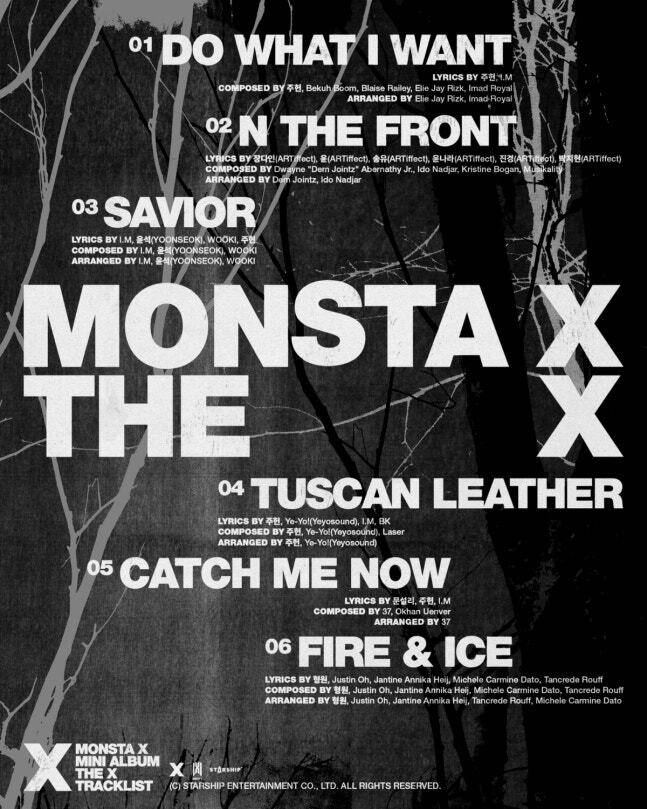 몬스타엑스 미니 앨범 'THE X' 트랙리스트. 스타쉽엔터테인먼트