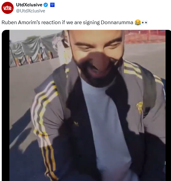 돈나룸마를 영입하냐는 팬들의 질문에 폭소하는 아모링 맨유 감독. 사진=UtdXclusive SNS 갈무리