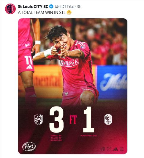 정상빈의 쐐기 골을 더해 내슈빌에 3-1로 승리한 세인트루이스. 사진[연합뉴스]