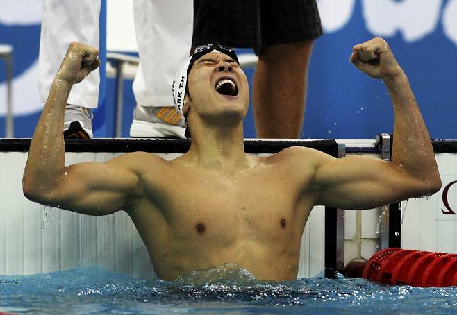 2008년 8월10일 박태환이 한국 수영 역사상 최초의 올림픽 금메달을 목에 걸었다. 한국 올림픽 역사상 최초의 수영 금메달리스트 박태환의 모습. /사진=머니투데이
