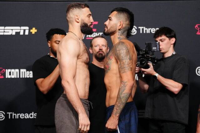 돌리제(왼쪽)와 에르난데스가 페이스오프를 펼치고 있다. /UFC 제공