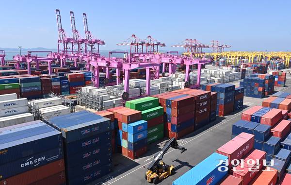 한국은행 인천본부가 11일 발표한 ‘최근 인천지역 실물경제동향’에 따르면 6월 인천지역 제조업 생산과 수출이 증가세로 전환됐다. 사진은 인천 신항 컨테이너 터미널의 전경. /김용국기자 yong@kyeongin.com