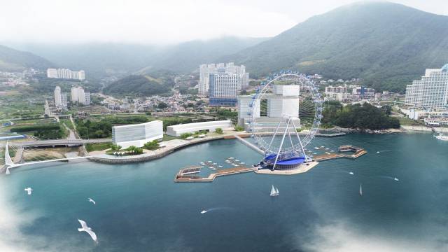 홍익관광개발이 제안한 지세포 해양테마파크 조감도. 세계 최초 해상 대관람차가 핵심이다. 부산일보DB