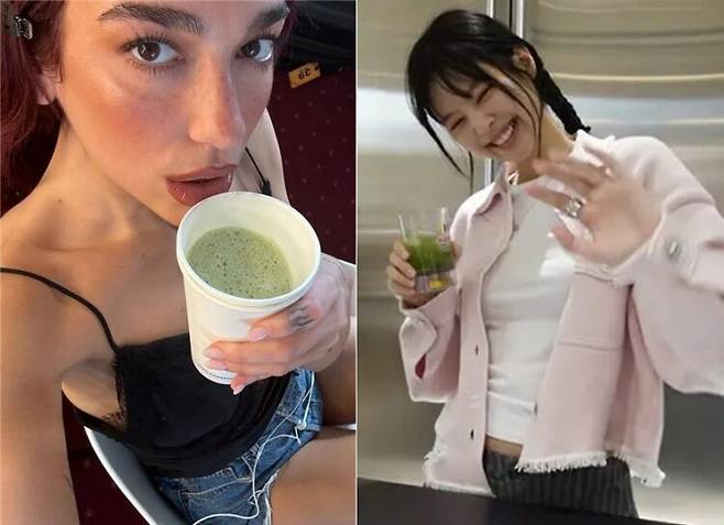 전 세계적으로 말차가 인기인 가운데 일본 현지에서는 외국인 관광객까지 말차를 찾아 공급 부족이 심각한 상황이다. 가수 두아리파(왼쪽)와 블랙핑크 제니. [사진=SNS]