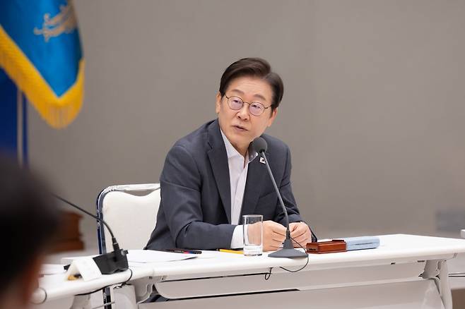 이재명 대통령이  지난 1일 서울 용산 대통령실 청사에서 열린 전국 시·도지사 간담회에서 발언을 하고 있다. 대통령실 제공