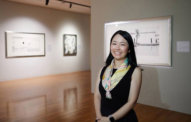 Nadia Lau, a curator at HKMoA, at the exhibition “Wu Guanzhong: Between Black & White” in Seoul (HKMoA)