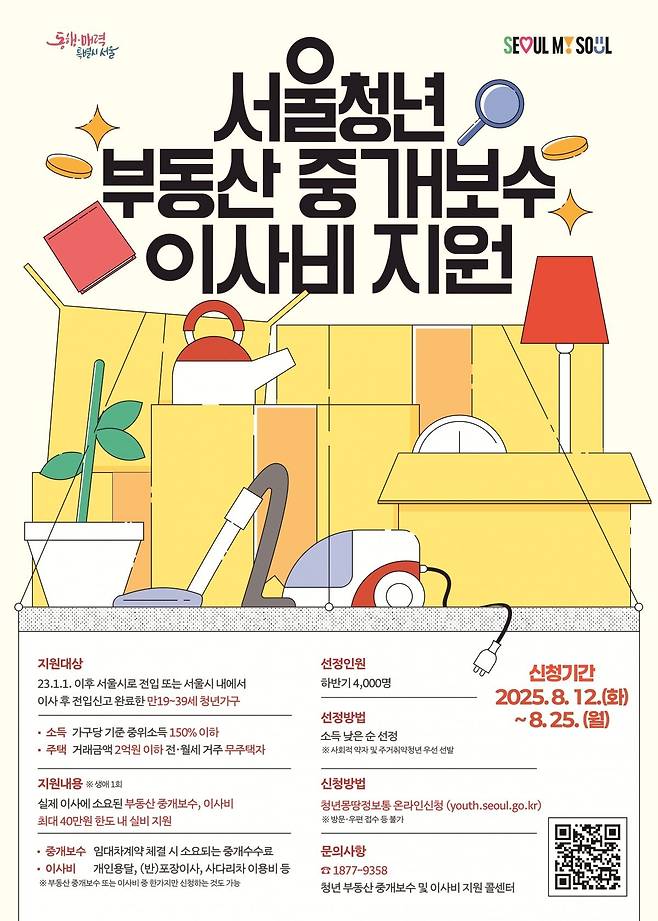 2025년 하반기 서울시 청년 부동산 중개보수 및 이사비 지원사업 홍보 포스터. 서울시 제공