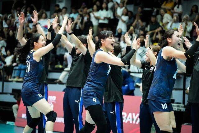 크로아티아전 승리를 거둔 U21 여자 대표팀./FIVB