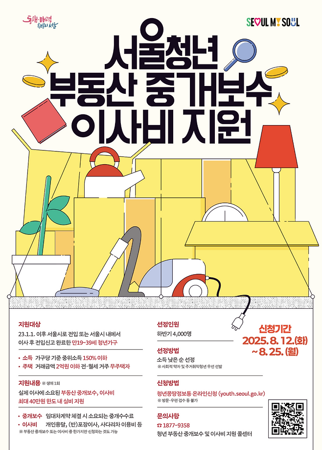 청년 부동산 중개보수 및 이사비 지원사업 홍보 포스터. [서울시]