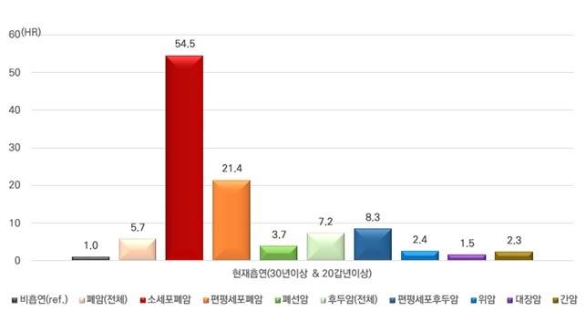 흡연력에 따른 암 발생위험도 [건강보험공단 제공. 재판매 및 DB 금지]