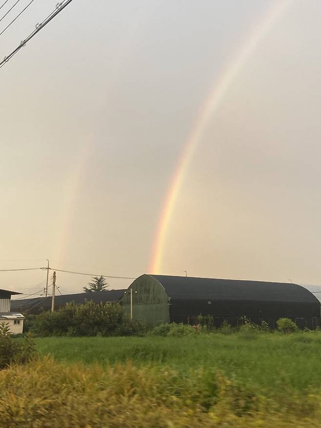 문경시 영신숲에서 관측한 쌍무지개. /시민 신동호씨 제공