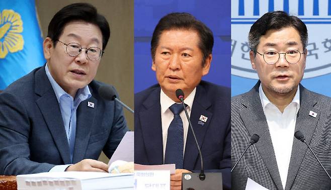 이재명 대통령, 정쳥래 더불어민주당 대표, 박찬대 의원(사진출처=연합뉴스)