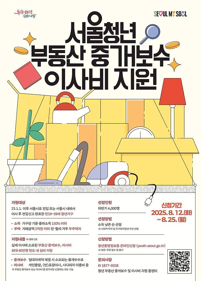 청년 부동산 중개보수 및 이사비 지원사업 홍보 포스터. 서울시 제공