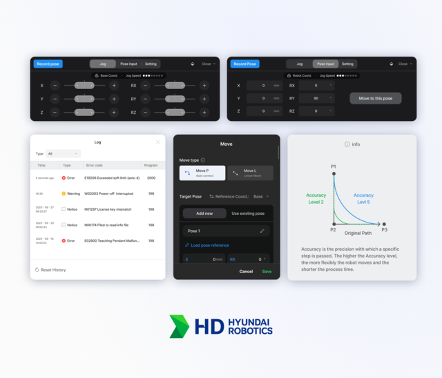 HD현대로보틱스가 자체 개발한 티치펜던트 UI의 모습. HD현대보로틱스 제공