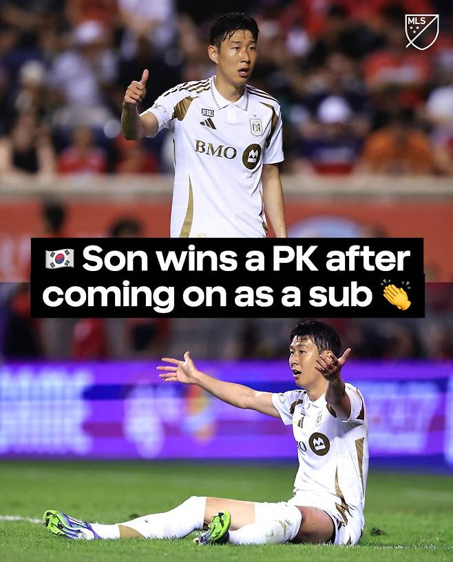 10일 시카고 파이어와의 원정 경기서 교체 투입돼 LAFC 데뷔전을 소화한 손흥민. 그는 득점을 신고하진 못했지만, 팀이 1-2로 뒤진 후반 PK를 얻어내 동점 골에 기여했다. 사진=MLS