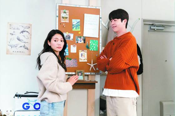 A scene from Japanese network TBS drama series titled ″Eye Love You,″ which aired from Jan. 23 to March 26, 2024, featuring Japanese actor Fumi Nikaido, left, and Korean actor Chae Jong-hyeop. The drama centers around a love story between a Japanese woman and Korean man. [TBS]