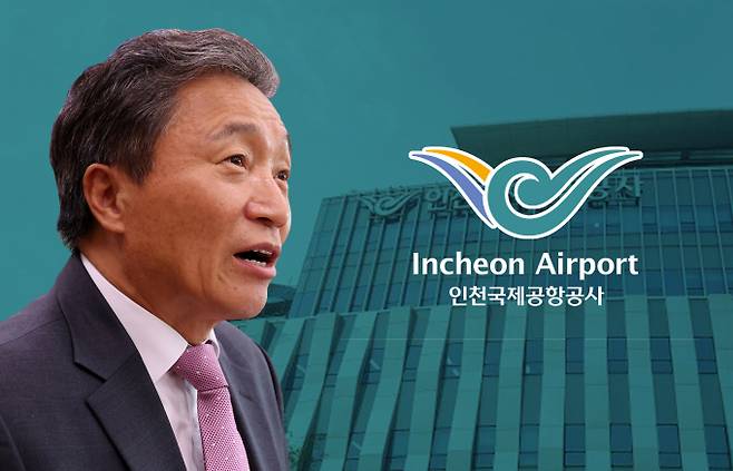 이학재 인천국제공항공사 사장과 자회사 노조 간 갈등이 이어지는 가운데, 인력 충원과 교대제 개편 논의 없이 진행되는 5단계 확장 사업에 대한 우려가 제기된다. 임기 만료 전 이 사장의 무리한 성과 내기라는 비판도 나온다. /그래픽=김은옥 기자