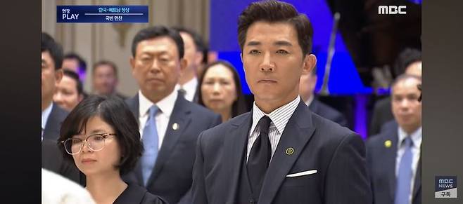 [서울=뉴시스] 지난 11일 청와대 영빈관에서 열린 국빈 만찬에 참석한 배우 안재욱. (사진 = MBC 캡처) 2025.08.12. photo@newsis.com *재판매 및 DB 금지