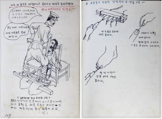 김주석 선생 수첩 고문 그림 (=김주석기념사업회 제공)